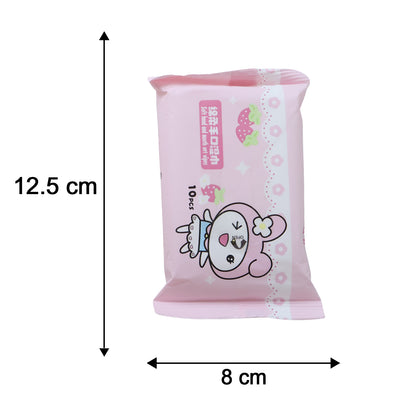 Cartoon printed soft wet wipes pack by Wukusy, 10-piece pack of gentle, colorful wet wipes for kids or sensitive skin.