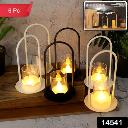 Set of six Wukusy decorative plastic flameless LED wind light candles for home decor with a soft, flickering glow.