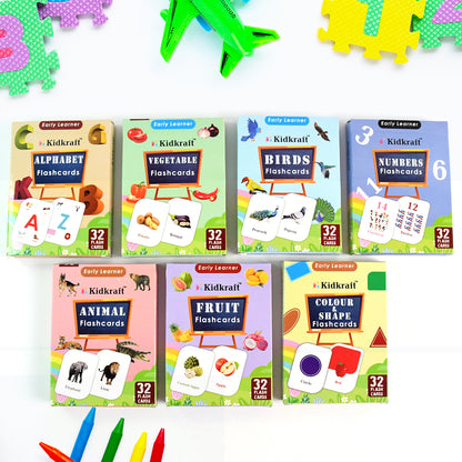 Wukusy 7-in-1 Kidkraft early learner flashcard set with 224 colorful educational cards for kids' learning activities.