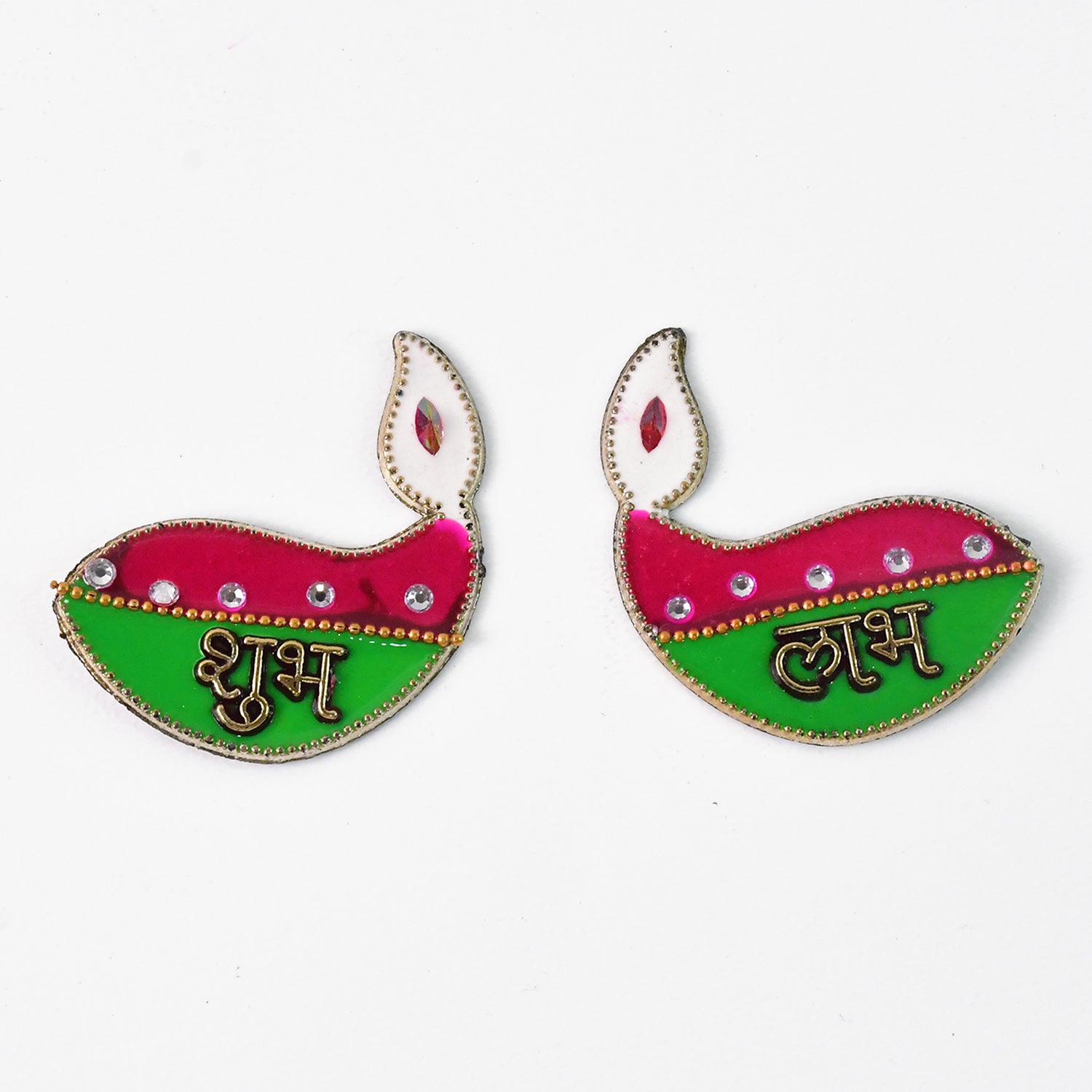 Two Wukusy Shubh Labh Diya-shaped wall hangings for home decor, featuring traditional Indian design with intricate patterns.