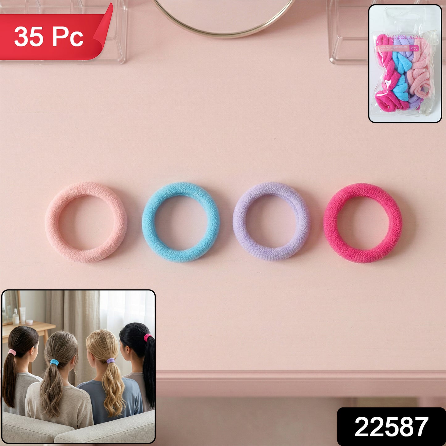 Set of 35 soft elastic hair bands by Wukusy, stretchable and gentle on hair, suitable for no damage hair ties and styling.