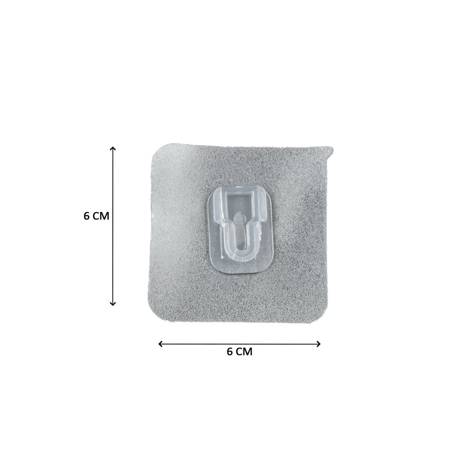 Wukusy 7433 transparent adhesive male hook for hanging items, shown attached to a wall with various objects hanging from it.