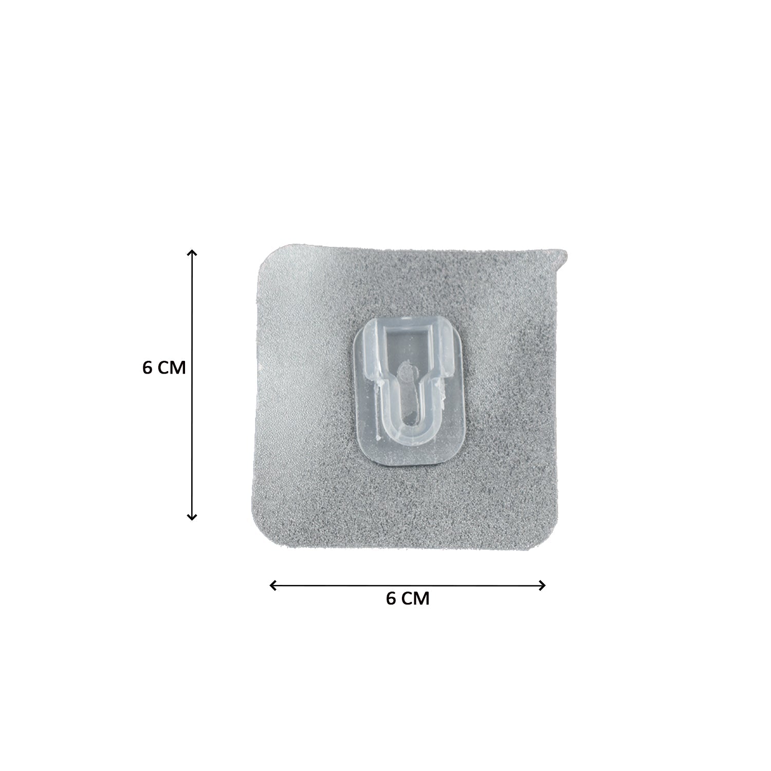 Wukusy 7433 transparent adhesive male hook for hanging items, shown attached to a wall with various objects hanging from it.