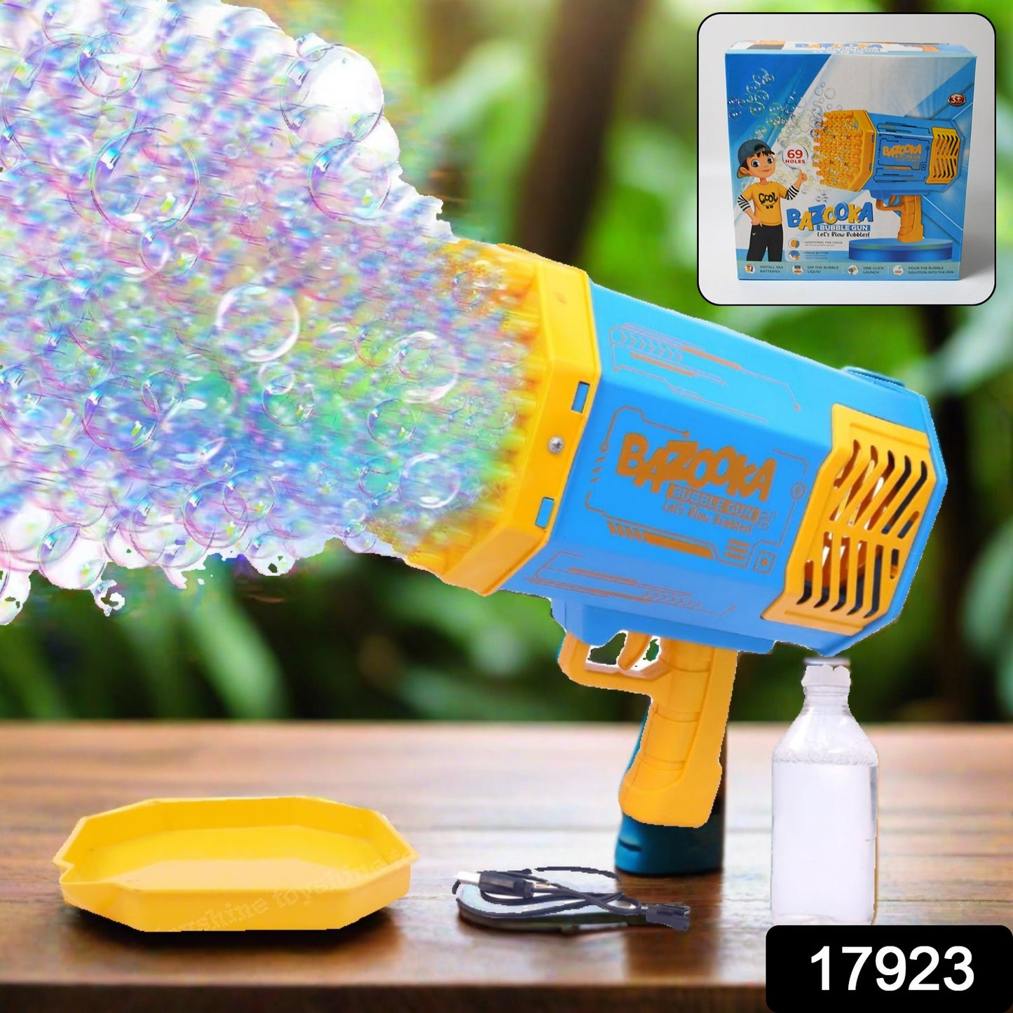 Wukusy bubble gun toy for kids and adults with 69 holes, large rocket design, rechargeable, and powerful bubble blowing capabilities
