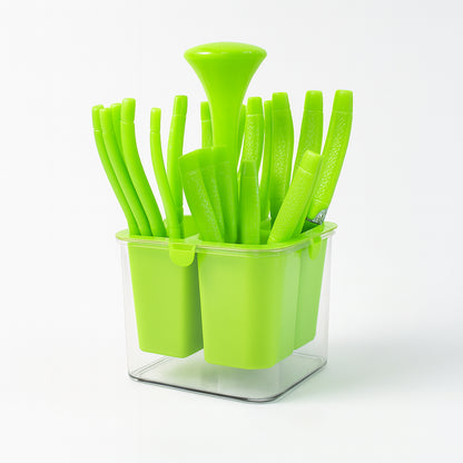 Wukusy Supermom 24-piece fancy cutlery set with matching holder, including forks, knives, and spoons for home and kitchen use.