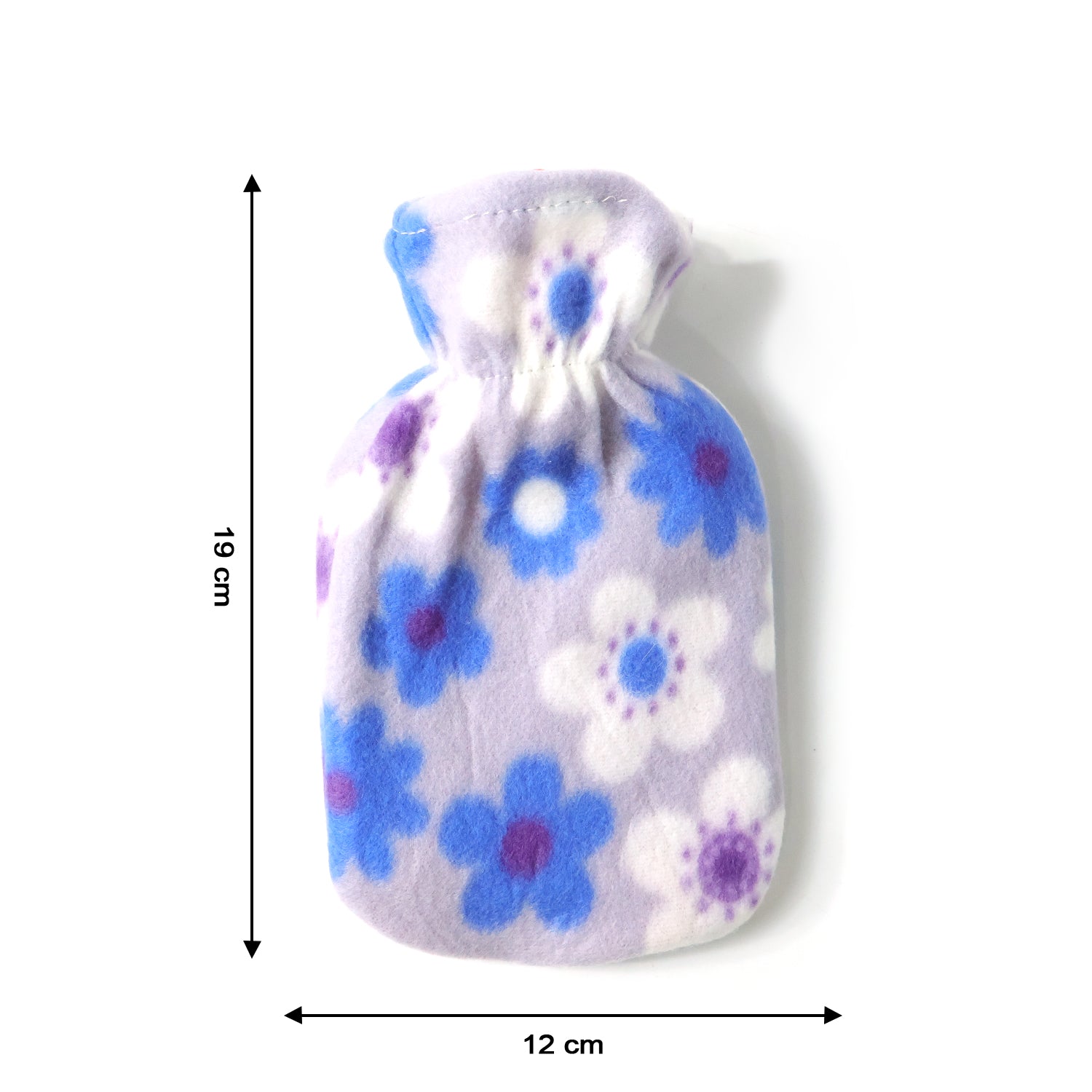 Wukusy floral printed soft plush hot water bag with cover, 19x12 cm, featuring a colorful floral design and cozy fabric.