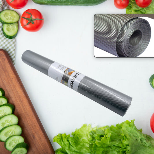 Wukusy 45cmx5m anti-slip bathroom and kitchen shelf liner roll with textured surface for secure placement inside drawers and cabinets.