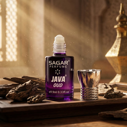 Wukusy Sagar Java Oud Roll-on Attar perfume oil in 9.9 ml bottle, alcohol-free fragrance for men and women, with floral and woody notes