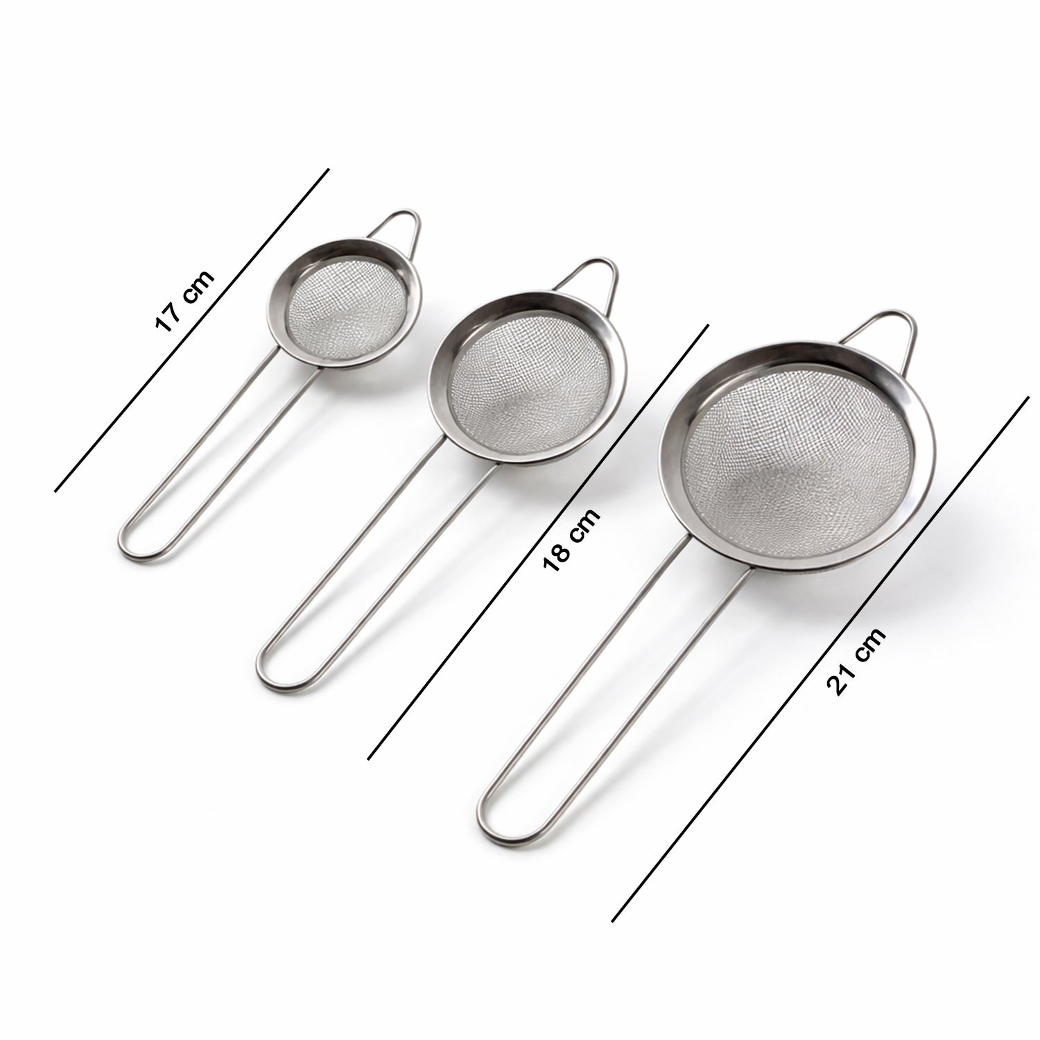 Wukusy stainless steel tea strainer 3-piece set with fine mesh filters for brewing loose leaf tea or herb infusions.