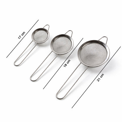 Wukusy stainless steel tea strainer 3-piece set with fine mesh filters for brewing loose leaf tea or herb infusions.