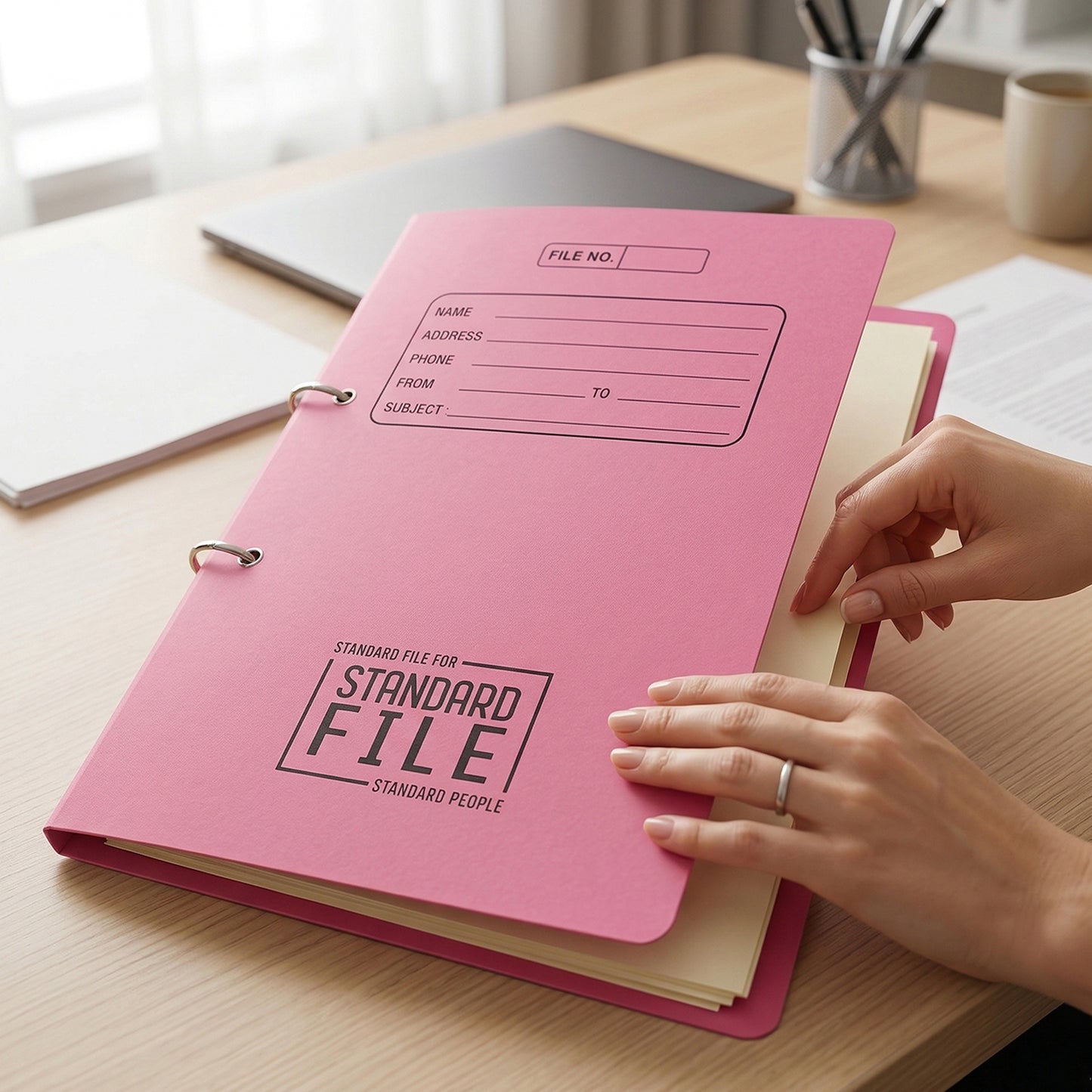 Wukusy premium spring file folder with metal clip, 35x25 cm office document holder for organizing papers and files.