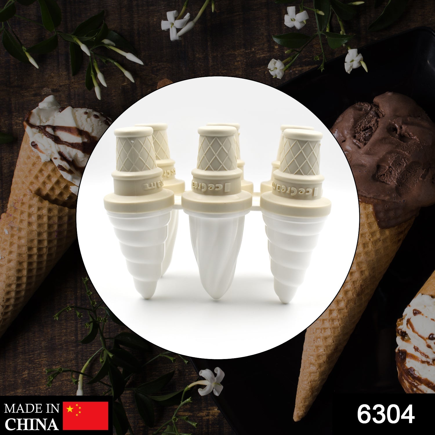 Wukusy 6-piece ice cream mold set for making homemade ice creams, ideal for restaurants, parlors, and home kitchens.