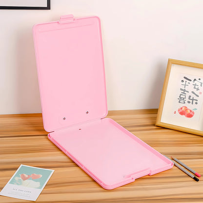 A4 size hard plastic clipboard file folder from Wukusy, durable office storage with metal clip for documents.