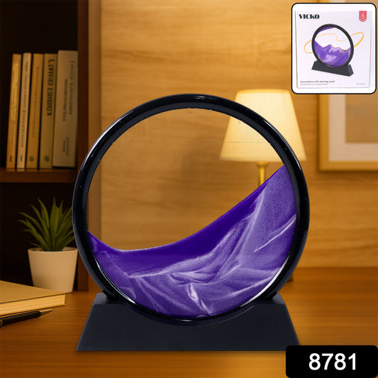 Wukusy 8781 moving sand art decor with 3D deep sea sandscape in round glass frame, relaxing liquid motion for home or office decor