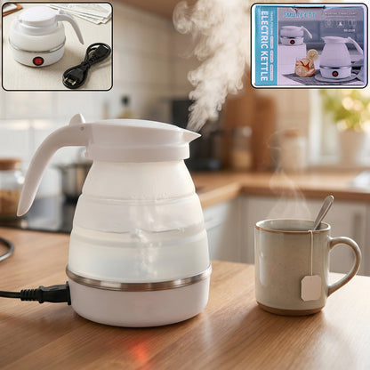 Wukusy collapsible travel electric kettle, 600ml foldable silicone water boiler, compact and portable for travel.