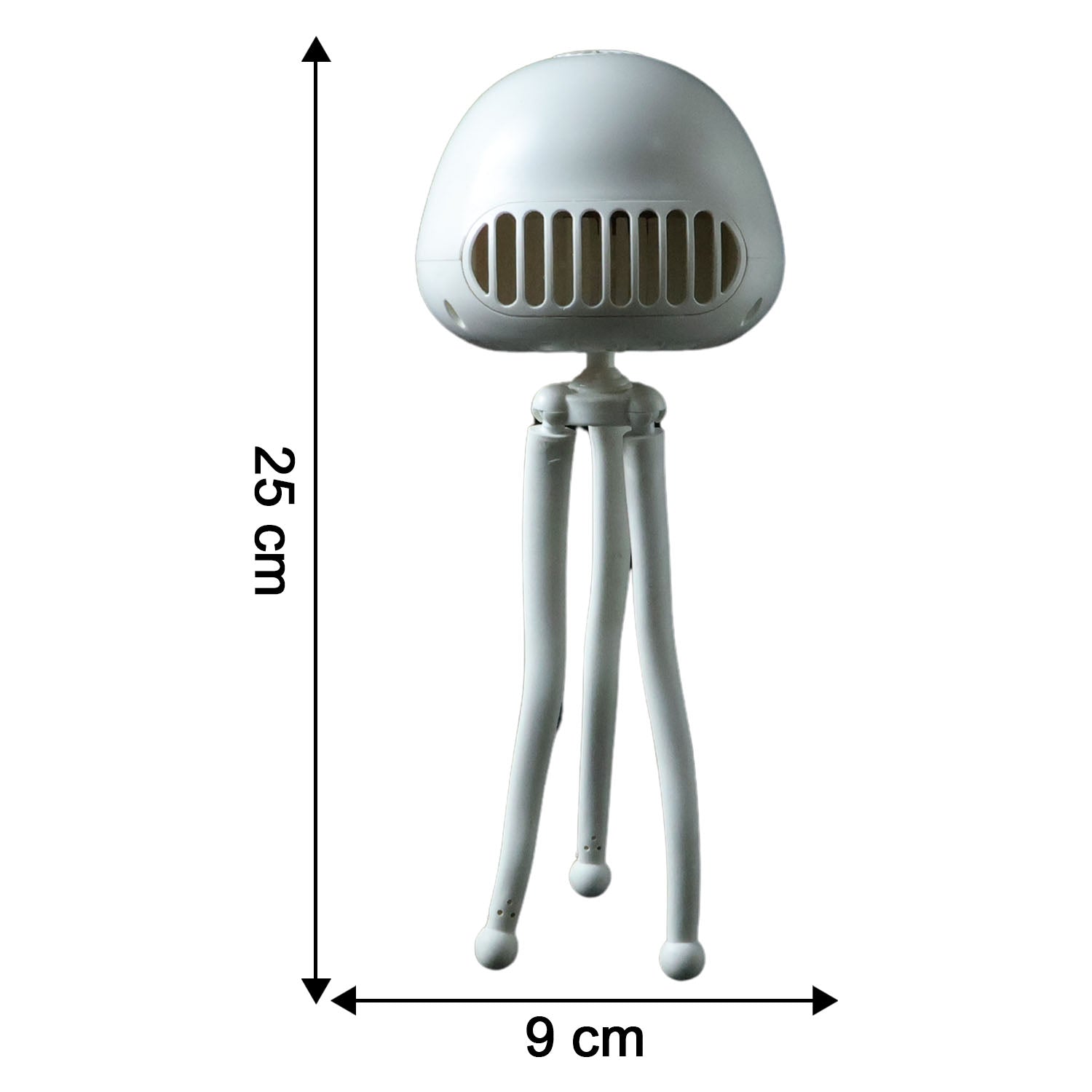 Wukusy rechargeable handheld mini projector fan showing compact design with built-in fan and projector in a close-up view