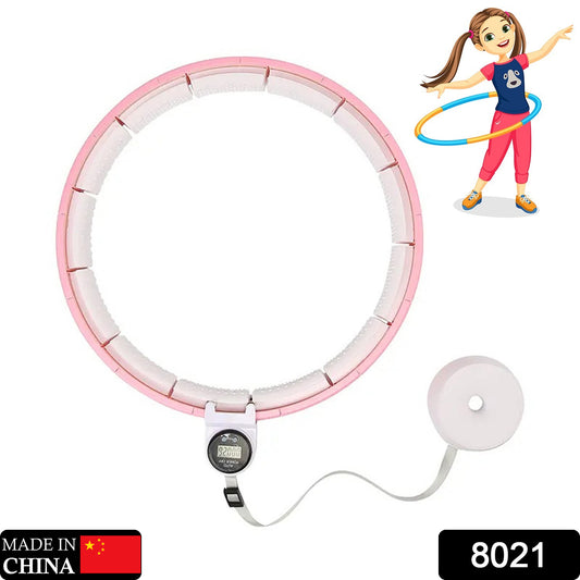 Wukusy 8021 Fitness Adjustable Detachable Hula Hoop with round count for weight loss and exercise, shown in a fitness setting.