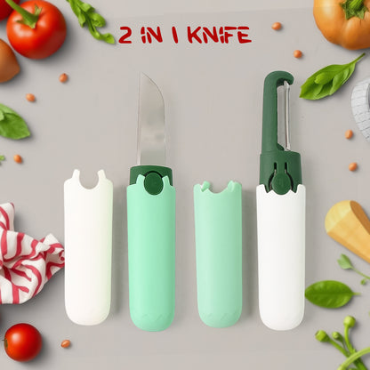Wukusy multifunctional peeler and fruit knife with sawtooth edge, suitable for peeling apples, carrots, potatoes, and slicing fruits and vegetables.