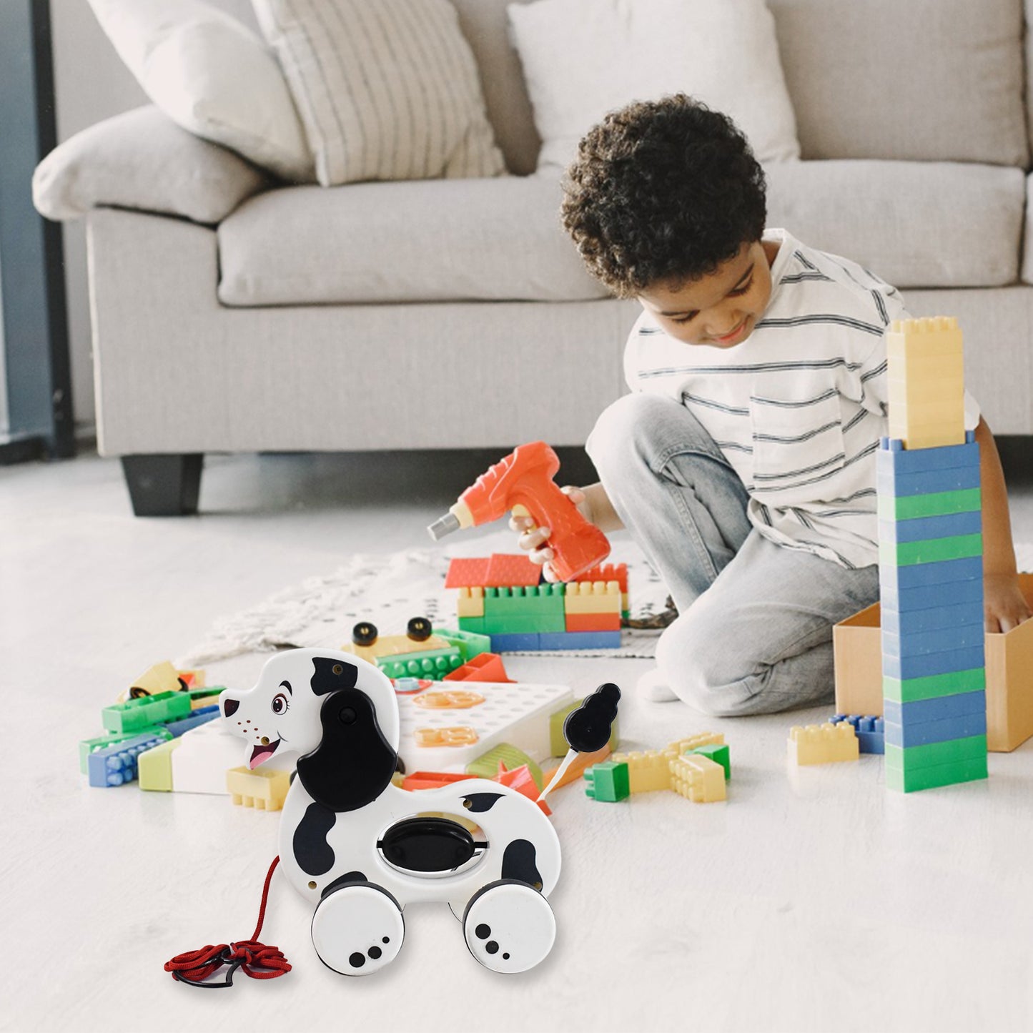 Wukusy dog pull-along toddler toy with bright, attractive design, featuring a cute animal shape and durable construction for young children.