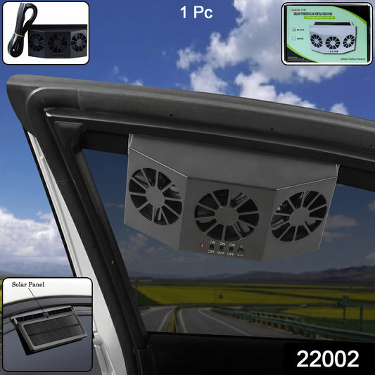 Wukusy solar-powered car window ventilation fan mounted on car window for fresh air circulation and cooling.