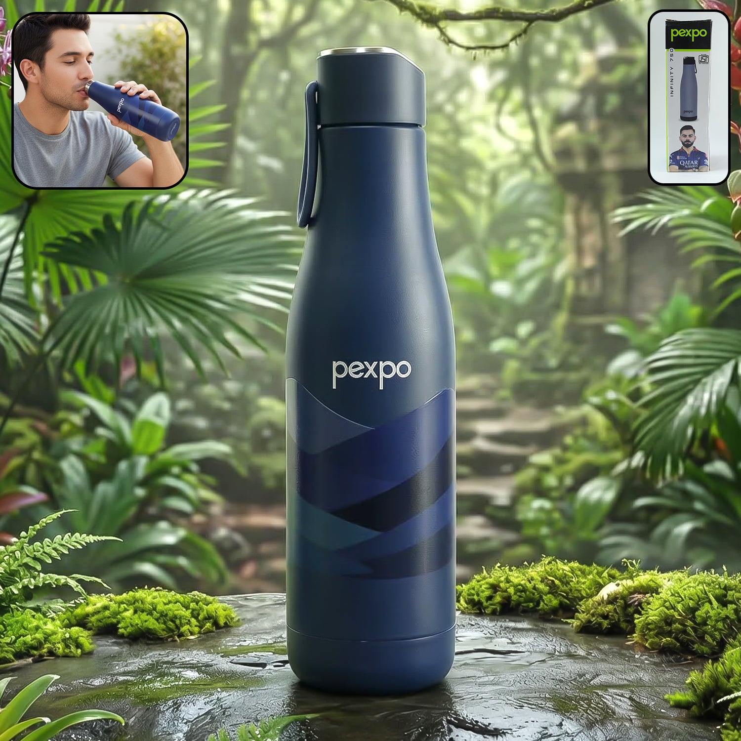 Wukusy Pexpo Infinity Art 750ml stainless steel water bottle with vacuum insulation, sleek design and leak-proof lid.