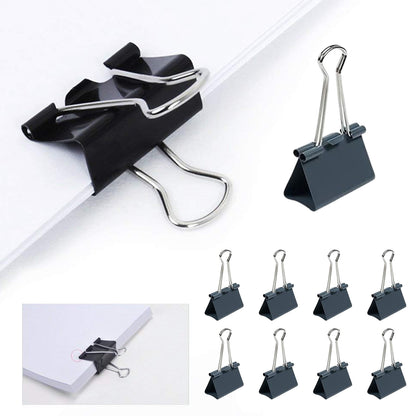 Set of 8 colorful Wukusy office paper clips and binder clips, mixed colors for organizing papers and documents.