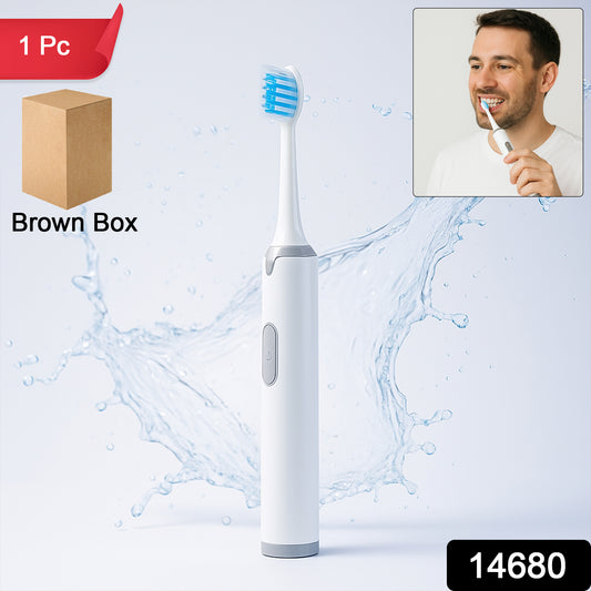 Wukusy battery-operated electric toothbrush with white handle and blue brush head for effective teeth cleaning.