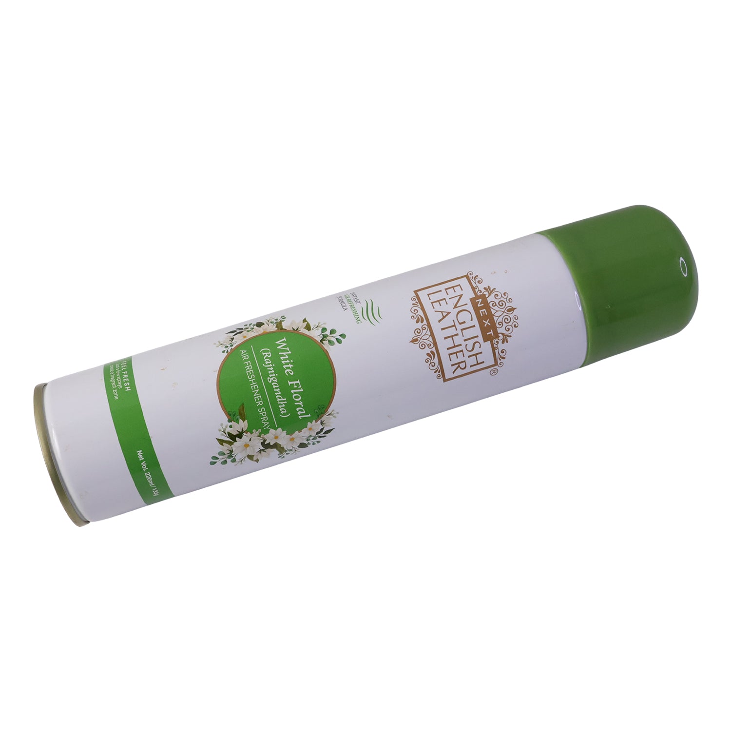 Wukusy Next English Leather floral air freshener spray in 220ml bottle with white floral design for home.