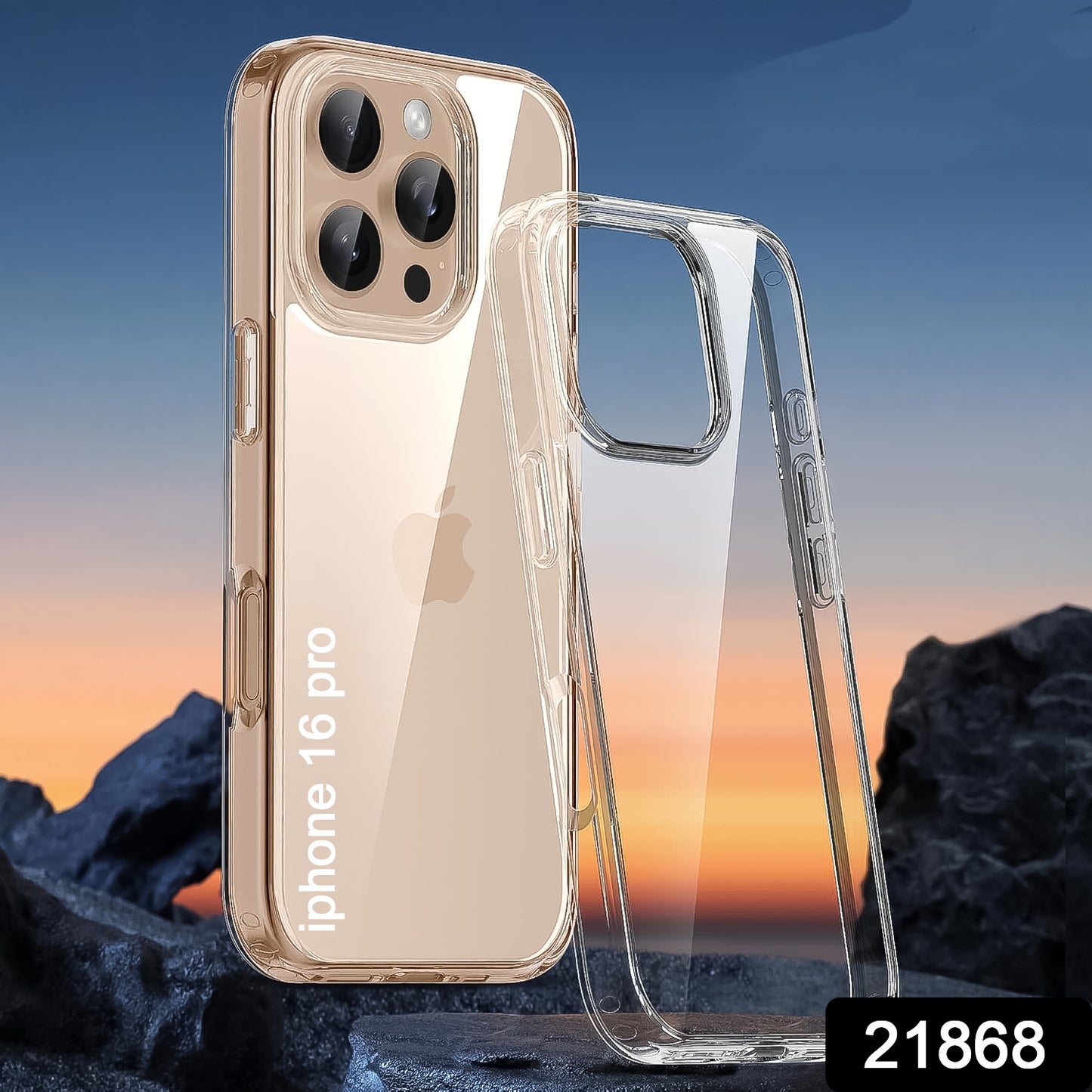 Clear hard case for iPhone 16 Pro by Wukusy, showing a sleek transparent protective cover for mobile accessories.