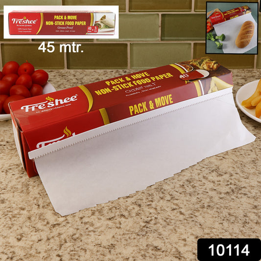 Wukusy Freshee Pack Move non-stick food paper roll, 45 meters total, used for food wrapping and kitchen baking.