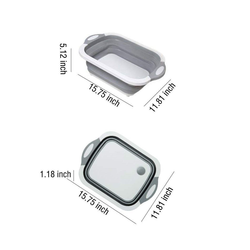 Wukusy brown foldable chopping board dish rack with washing bowl and draining basket, 3-in-1 multi-function kitchen organizer.