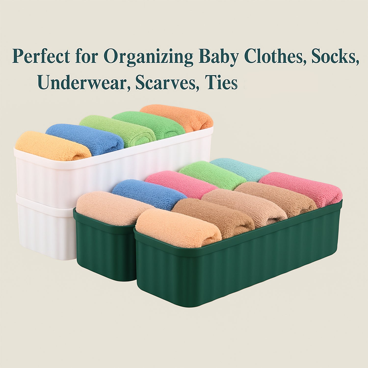 Wukusy 4-pack sock and underwear storage boxes with 5 compartments, ideal for organizing socks, handkerchiefs, and underwear in drawers