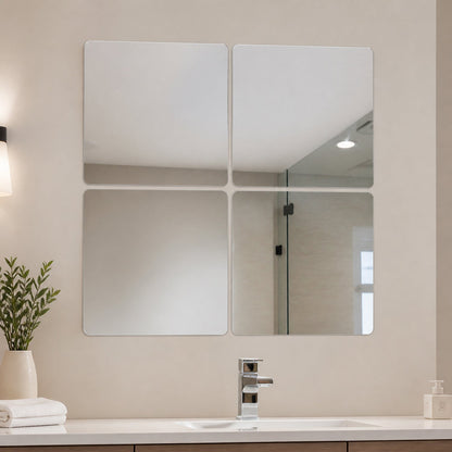 Square Mirror Wall Sticker Tiles 30x30cm Self Adhesive For Home Decor (4 Pc)