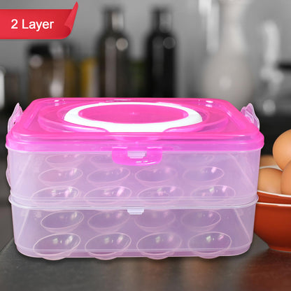 Wukusy double layer 24-grid egg storage box, kitchen tool for organizing eggs in a clear plastic container with compartments