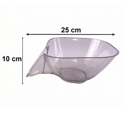 Wukusy fruit and vegetable washing strainer basket with funnel for kitchen sink drain, made of durable mesh and plastic.
