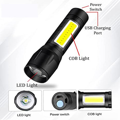 Wukusy 7528 Mini Search Rechargeable LED flashlight with long-range beam, emergency light, compact home improvement torch.