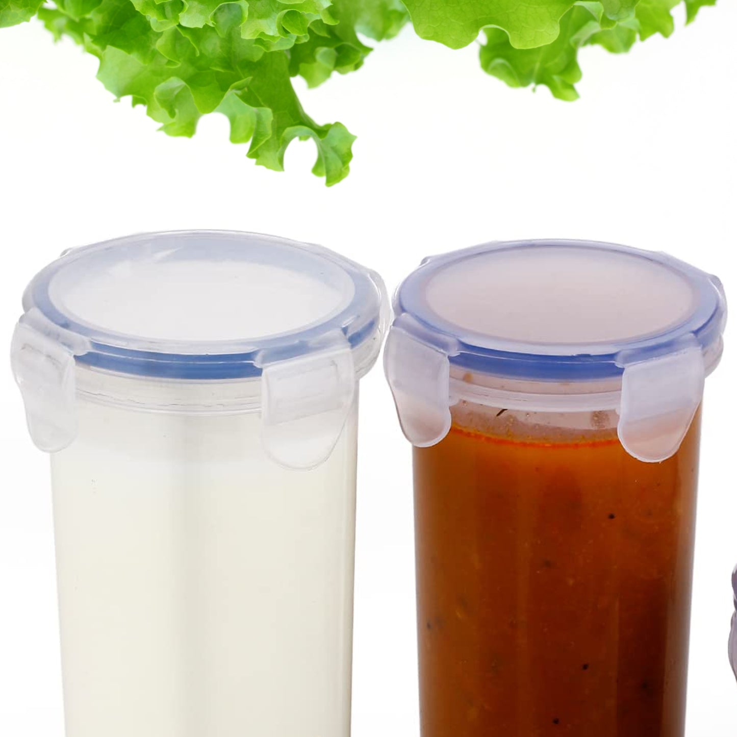 Set of 5 Wukusy plastic food storage containers with leak-proof lids, transparent round containers in various sizes, BPA-free.