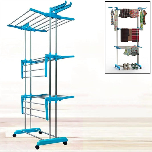 Wukusy stainless steel cloth drying stand for home and kitchen use, with multiple rods for air-drying clothes