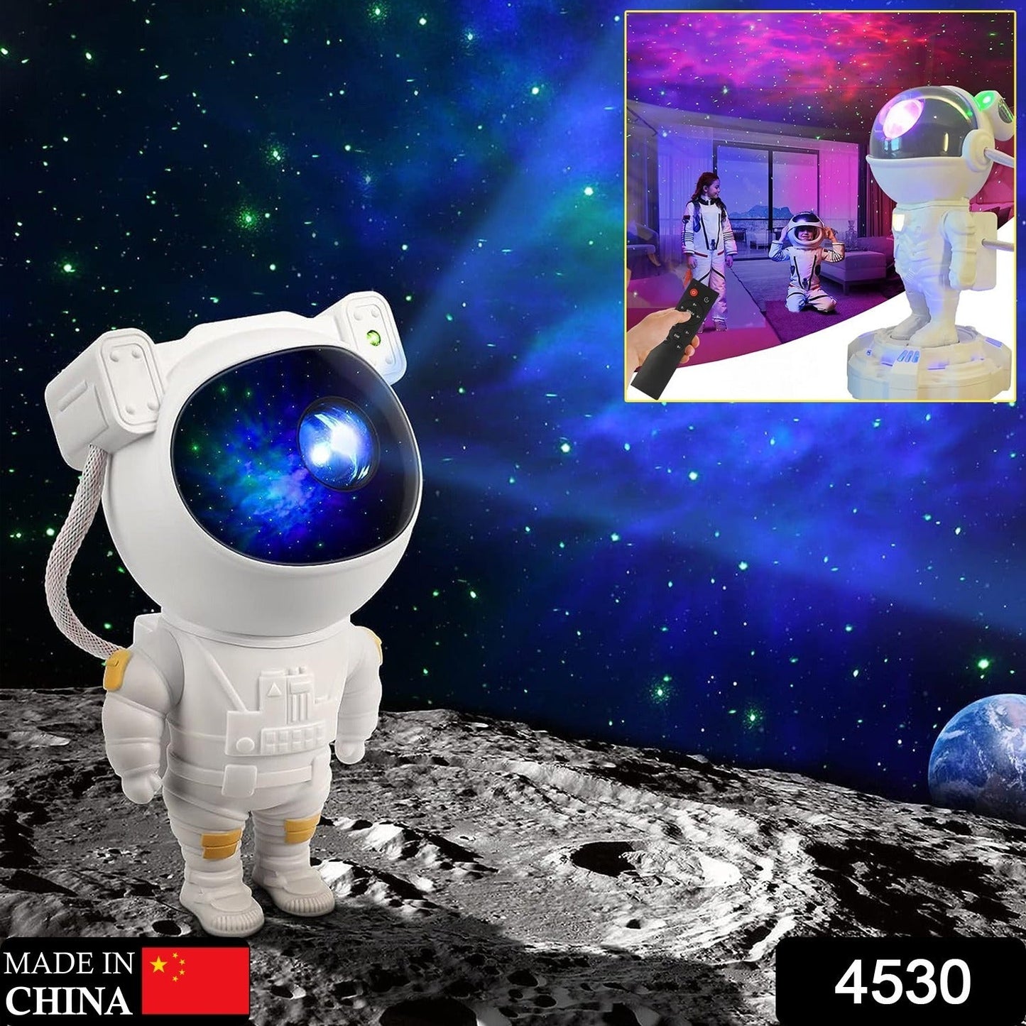 Wukusy Robot Sky Space Stars Light astronaut galaxy projector illuminating a bedroom with starry night effects, ideal for kids and adults.
