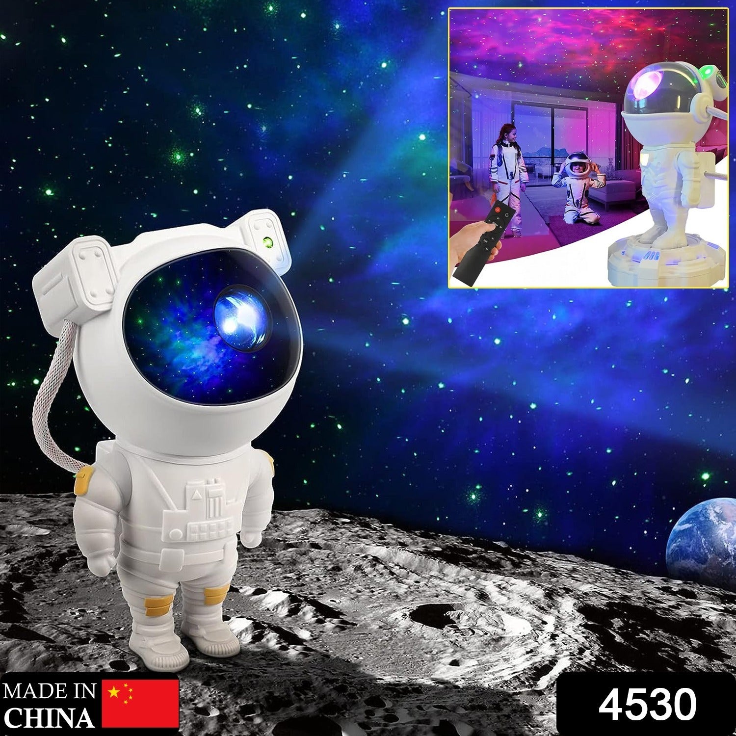 Wukusy Robot Sky Space Stars Light astronaut galaxy projector illuminating a bedroom with starry night effects, ideal for kids and adults.