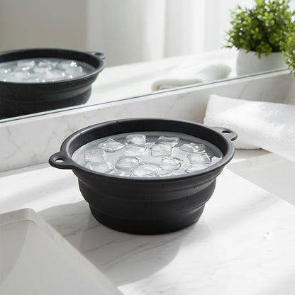 Wukusy portable foldable silicone ice bath bowl, compact and flexible for easy storage and use during cold therapy sessions.