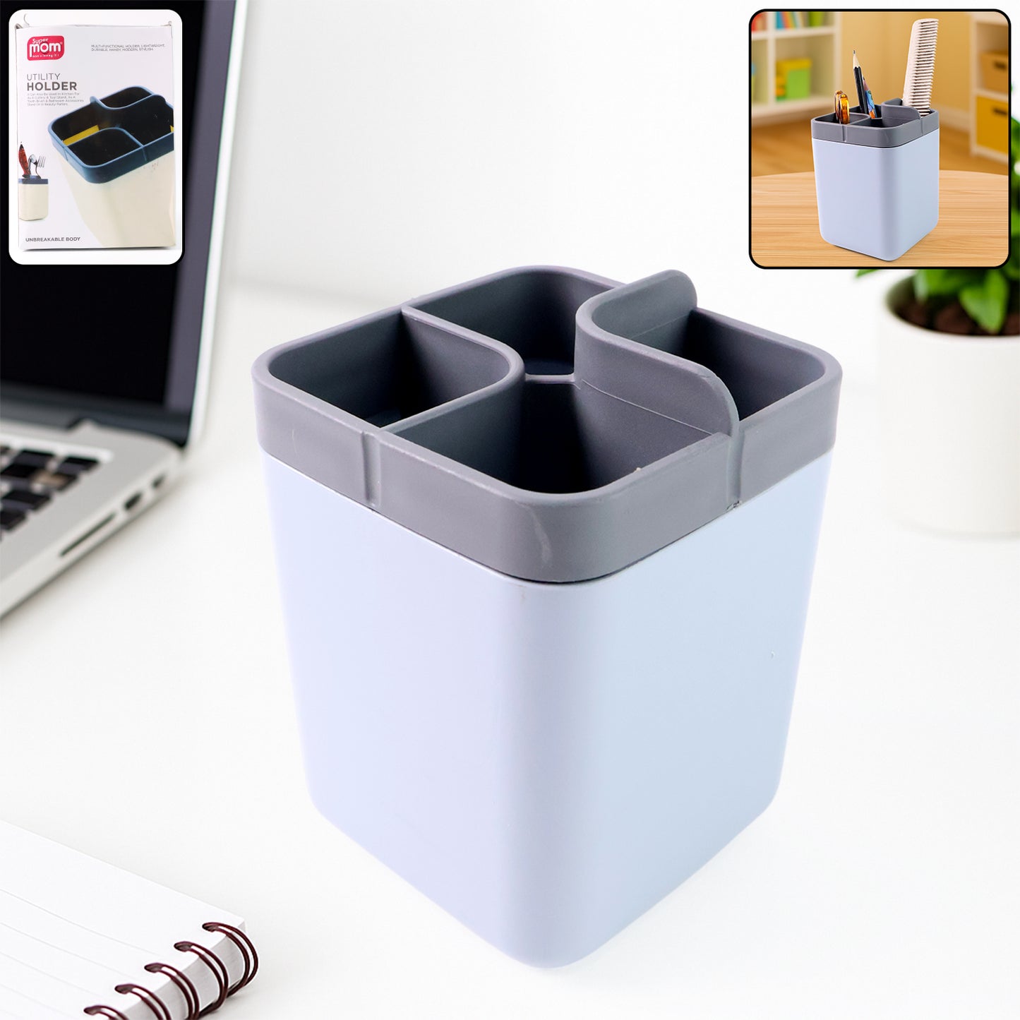 Wukusy multi-compartment desk organizer utility holder with several sections for stationery and office supplies on a desk