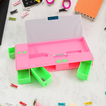 Wukusy jumbo multi-purpose gadget pencil box with compass, calculator, and geometry tools, featuring a two-side slot design for school and travel.