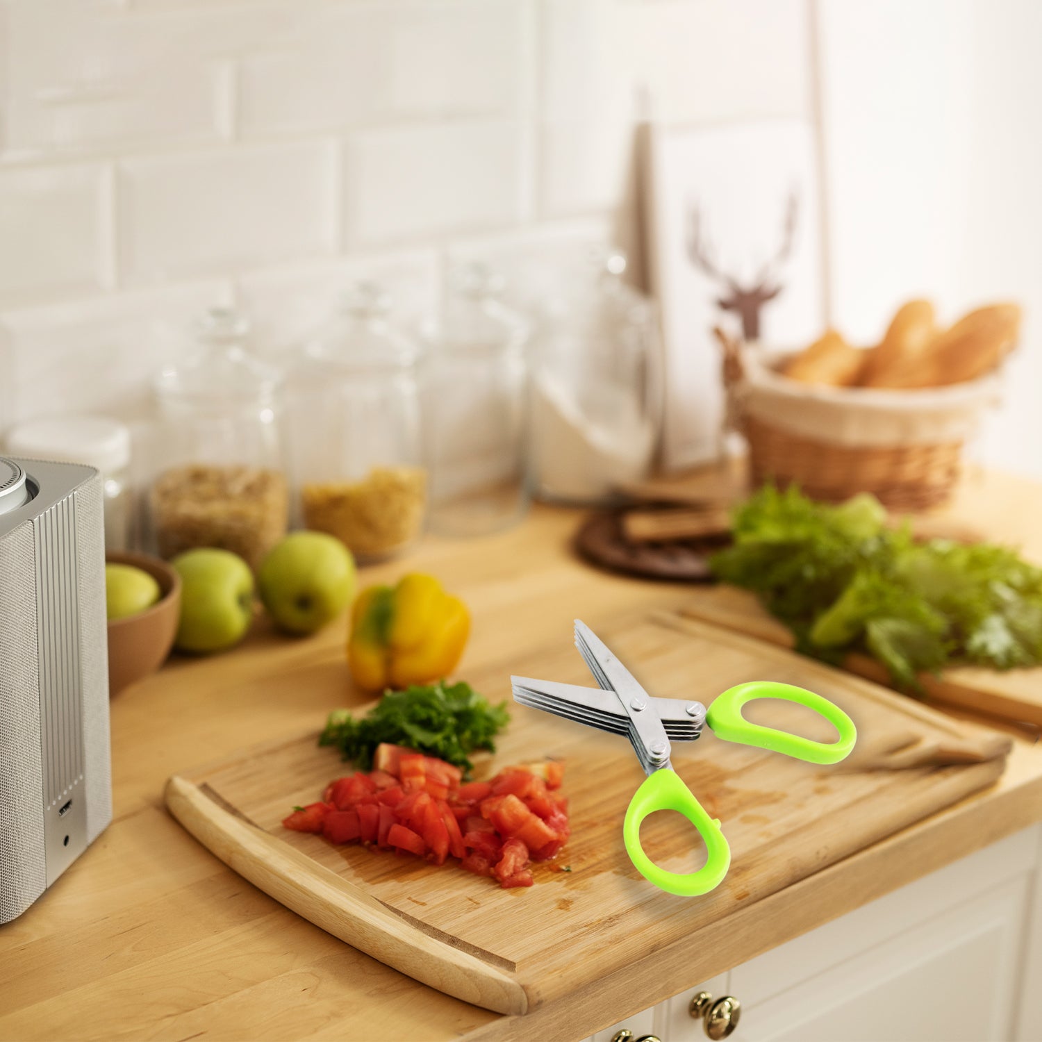 Wukusy premium 5-blade multipurpose herb scissors with ergonomic handle for kitchen herb and vegetable cutting.