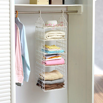 Wukusy 4526 multipurpose 5-layer folding clothes storage rack with shelves for wardrobe, socks, scarves, and T-shirts organization.