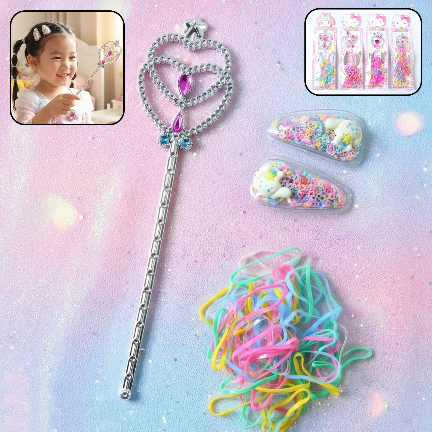Wukusy Mix Stylish Hair Accessories Kit featuring colorful hair clips, headbands, and hair ties arranged on a white background.