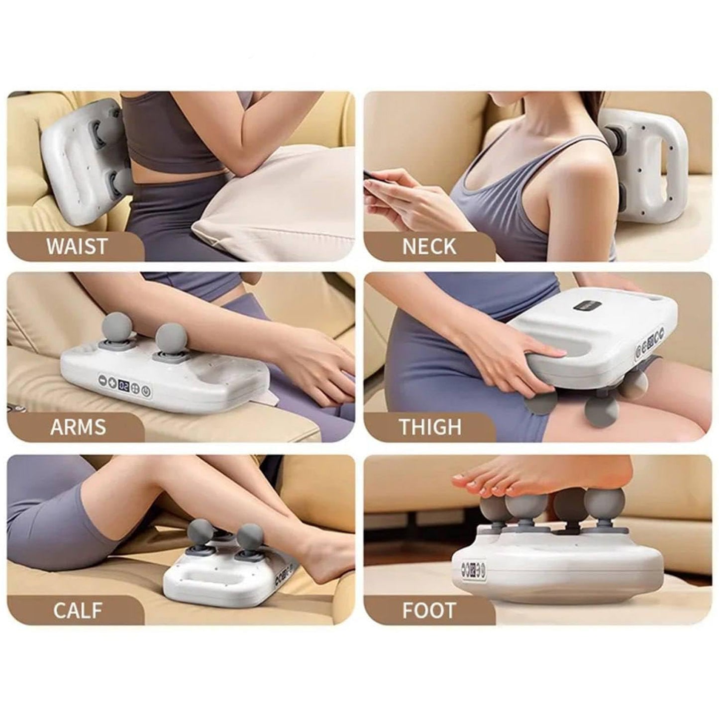 Wukusy 4-head massage gun for pain relief, showing ergonomic design and interchangeable massage heads for muscle relaxation.