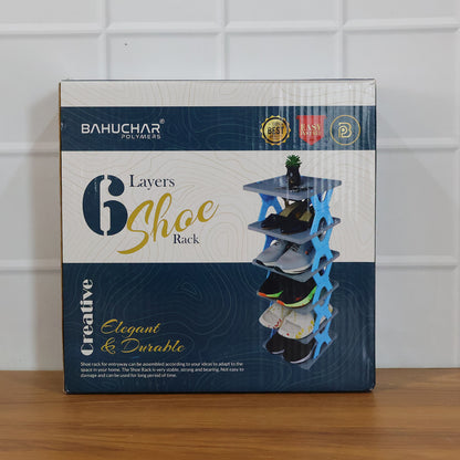 Wukusy 6-layer rectangle shoe rack stand with multiple tiers for organized shoe storage and easy access.