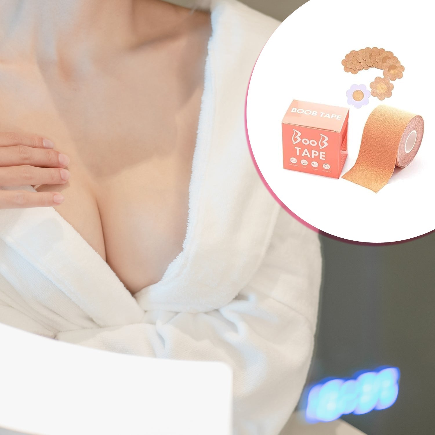 Wukusy Boob Tape with nipple covers, wide cotton breast lift tape for women, push-up and natural lift for all breast types.