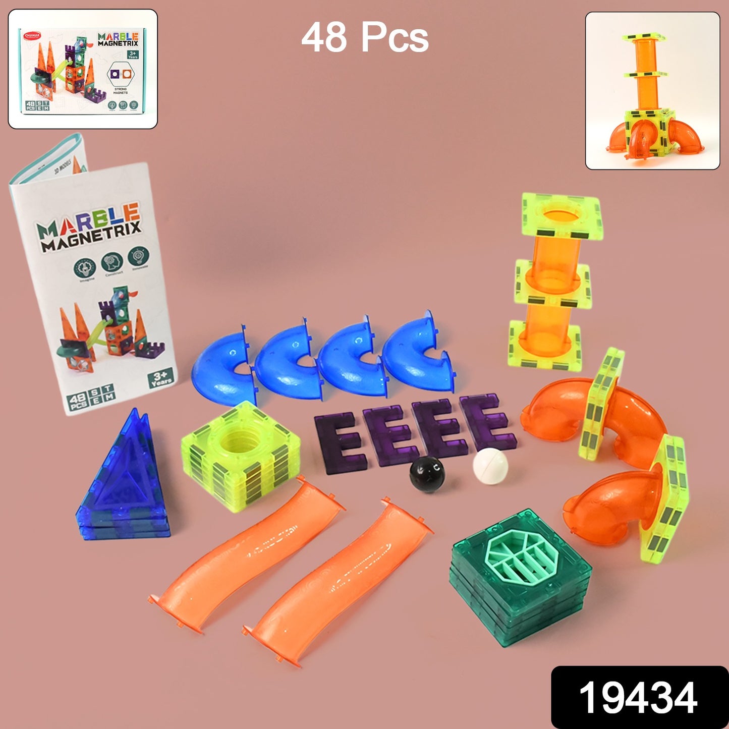 Wukusy Marble Magnetrix magnetic marble run building set with colorful marbles and plastic tracks for kids' STEM play.